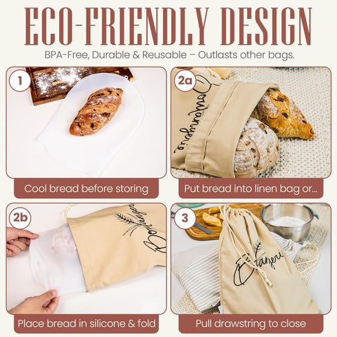 CALMUHAN (16x11inch) Bread Bags for Homemade Bread, Sourdough & Gluten Free Bread with Multifunctional Reusable
