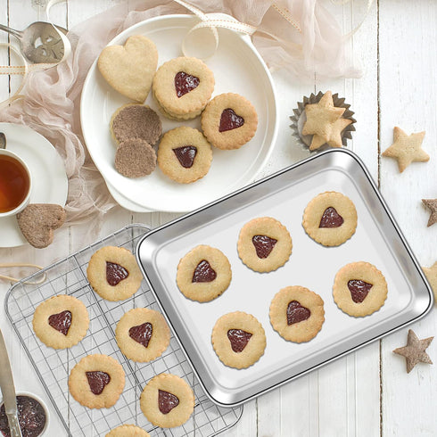 Baking Sheet with Cooling Rack Set, 2 Stainless Steel Cookie Sheets and Racks, Heavy Duty, Non-Toxic