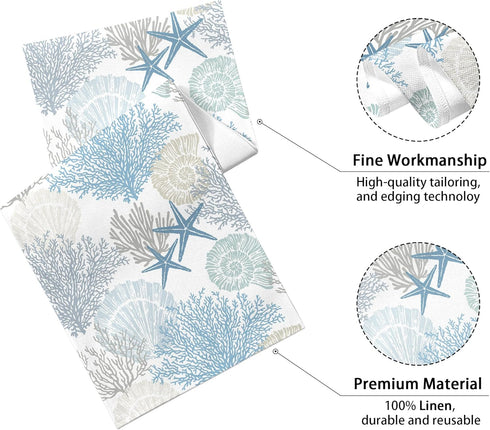LXXTK 13x71 Inch Summer (Blue71) Linen Coastal Table Runner Blue Teal Beach Nautical Table Runners Modern Kitchen
