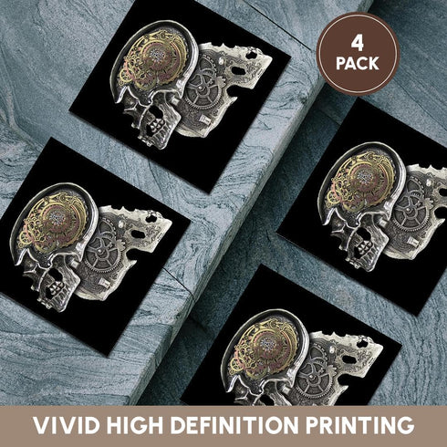 3dRose Steampunk Gothic Faux Metal Skull Image-Ceramic Tile Coasters, Set of 4