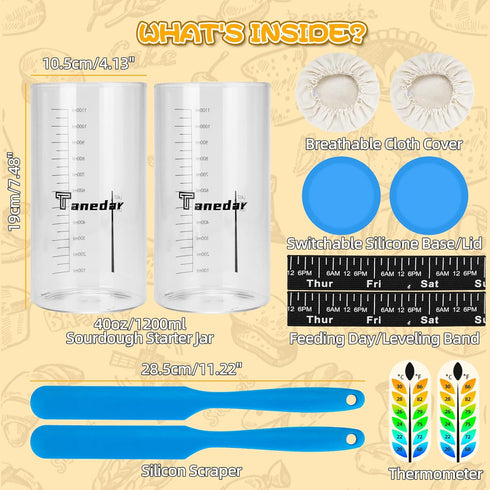 2Pack, 40OZ Sourdough Starter Jar Kit Large Sourdough Starter Kit With Thermometer Strips & Scraper, Sourdough Bread