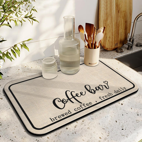 Coffee Bar Mat Rubber Dish Drying Mat, 19.5x12in Kitchen Counter Mat for Home Bar Accessories