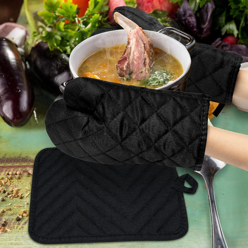 R HORSE 4Pcs Oven Mitts Set, Heat Resistant Cotton Kitchen Gloves with Pocket & Hanging Loop