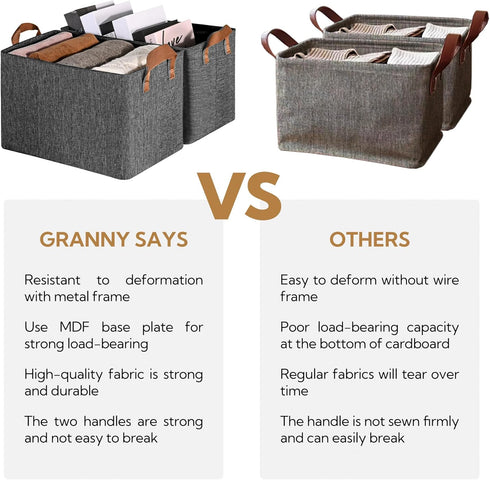 GRANNY SAYS Closet Storage Bins, Large Dark Gray Organizer Storage Baskets, 4-Pack for Bookshelf