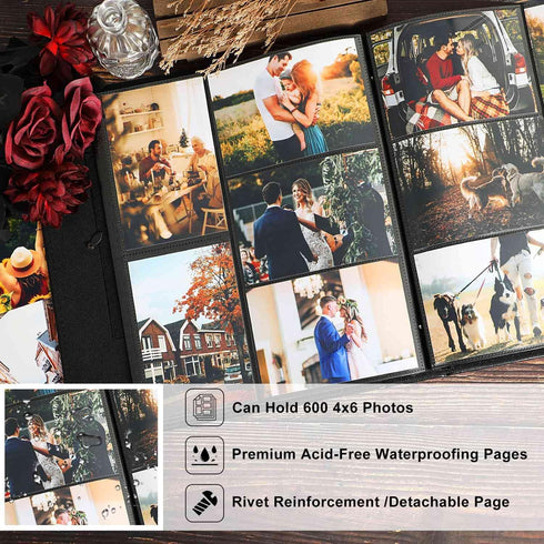 Ywlake Photo Album 4x6, 600 Pockets for Family Wedding Pictures, Holds 600 Horizontal and Vertical Photos, Black