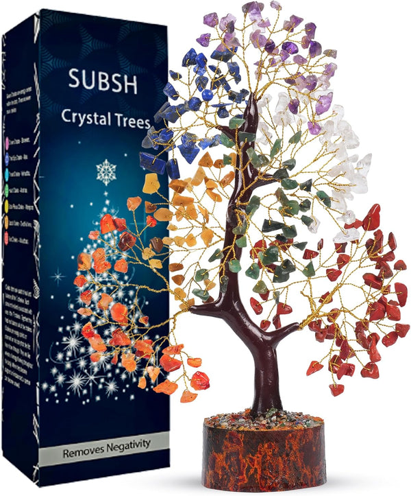 7 Chakra Tree of Life, Crystal Tree for Positive Energy, Healing Crystals and Stones, 10-12"
