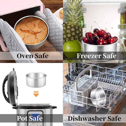 P&P CHEF Set of 4 Cake Pans, Stainless Steel Round Baking Tins for Birthday Wedding, Leak-proof & Easy Clean, 4 Inch.