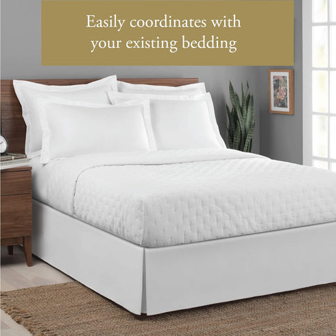 Luxury Hotel Tailored Bed Skirt, Box Pleats, Twin Size, 14 Inch Drop, White