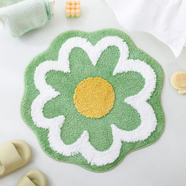 TRUEDAYS Sage Green Flower Shaped Bath Rug - Non-Slip Water Absorbent Bathroom Mat, Machine Washable