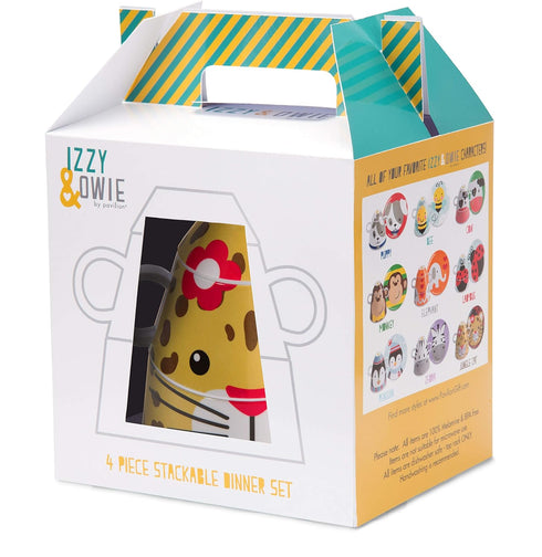 Pavilion Gift Company Izzy and Owie Four Piece Stackable Dinner Set, Leopard