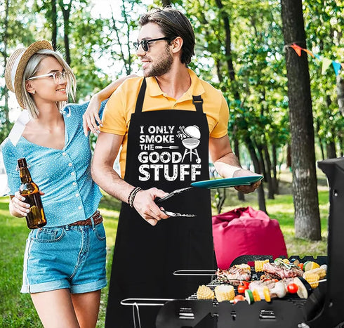 Funny Grill Aprons for Men - I Only Smoke the Good Stuff, Chef Cooking Grilling BBQ Aprons with 2 Pockets