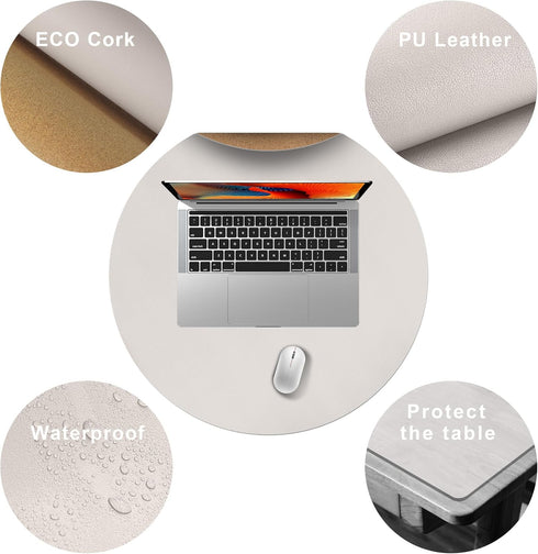 23.6 Inches CENNBIE Round Table Mat - Cork Table Pad Protector- Suitable as Side Dining Coffee Table Cover (Cream)