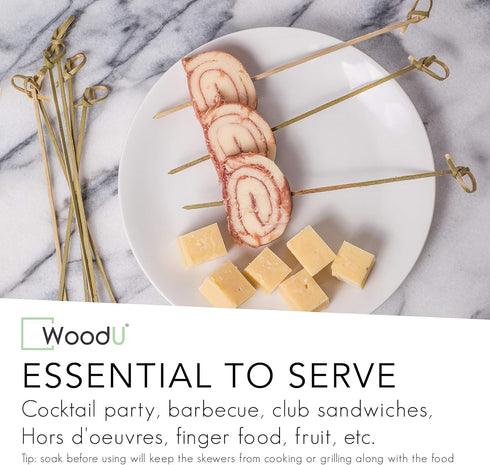 Bamboo Skewers for Appetizers 6" - 100 Pcs Wooden Cocktail Picks for Parties