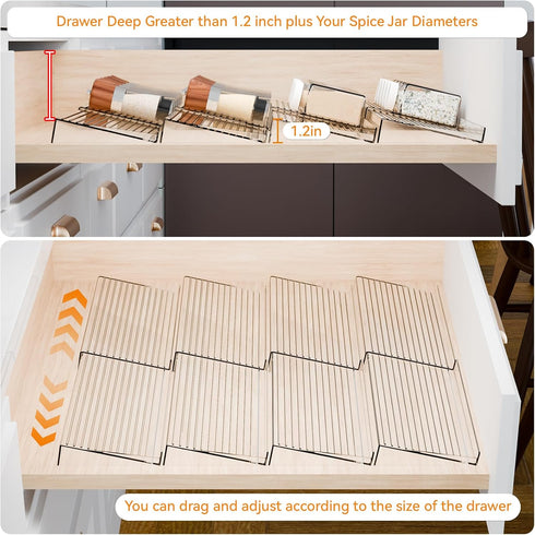Yieach 4 Pack 9" 17.7" Adjustable Narrow Spice Rack for Drawer - Expandable From to - Acrylic Drawer Seasoning