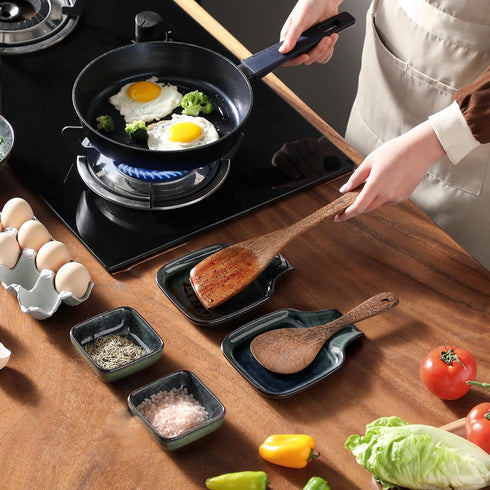 vancasso Stern Spoon Rest - Square Ceramic Holder for Stove Top, Heat Resistant Utensil Rest, Dishwasher Safe