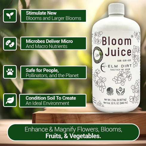 (1-32 oz Elm Dirt's Bloom Juice for All Flowering Plants Bottle)