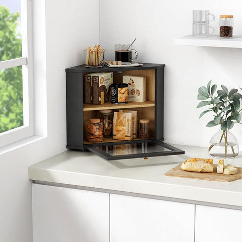 Goozii Countertop, Counter, Corner Bread Box for Kitchen Black Bread Storage Container for Homemade Bread, Two Layer