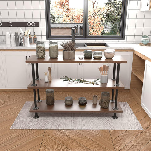 MUZIK 3-Tier Industrial Pipe Table Leg Set - Rustic Iron Pipe Shelves for Shoe Rack, Kitchen Rack, Storage Organizer