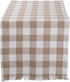 DII - Heavyweight Fringed Check Table Runner, 14x72, Stone Brown