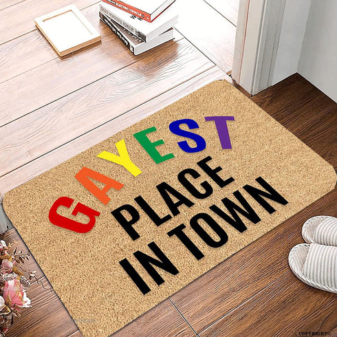 Welcome Mats for Front Door - Gayest Place in Town Doormat, Non-Slip Indoor Outdoor Kitchen Rug, 17x30 Inch