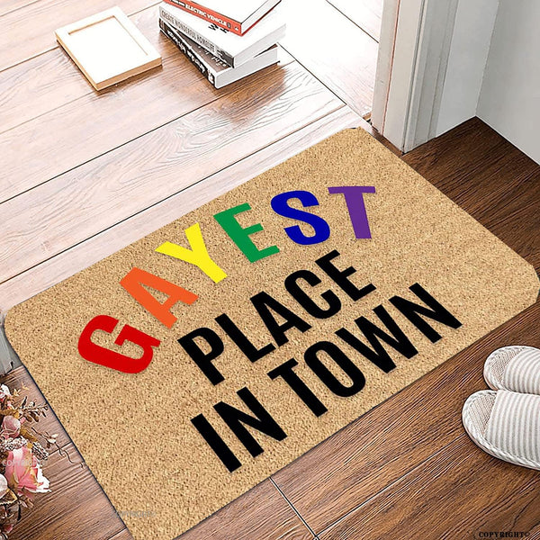 Welcome Mats for Front Door - Gayest Place in Town Doormat, Non-Slip Indoor Outdoor Kitchen Rug, 17x30 Inch