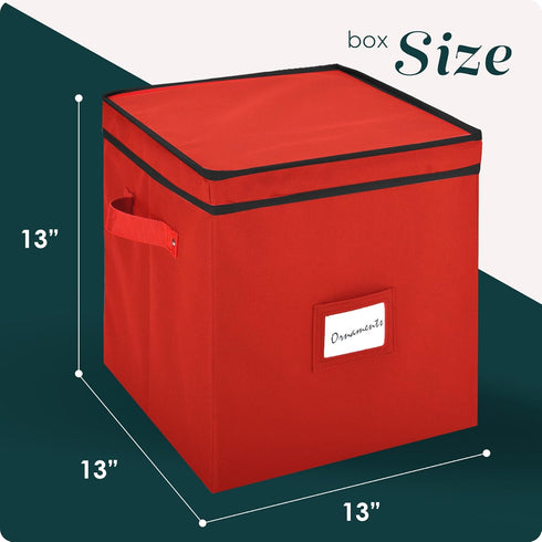 Handy Laundry Christmas Ornament Storage - Holds Up to 64 Ornaments, Adjustable Dividers, Red Storage Box