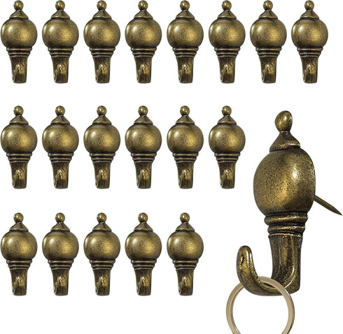 20 Pcs Zinc Alloy Pushpin Hook Hanger, Reusable Hanging Hooks in Bronze