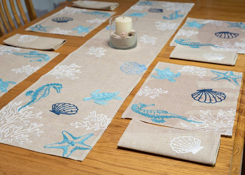 DII Design Imports Seashore Table Runner Embroidered