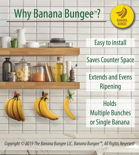 The Original Banana Bungee Hanger - Under Cabinet Banana Hook & Holder Stand Alternative, Made in the USA