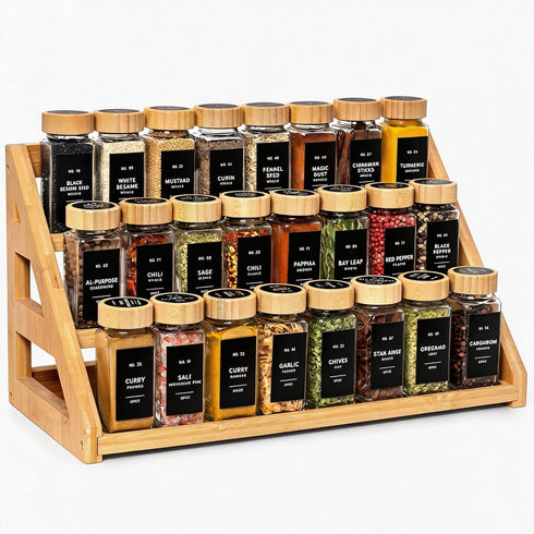 Nurtopia Bamboo Spice Rack - 3 Tier Spices Rack Kitchen Cabinet Organizer for