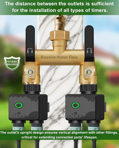 LNEZCDB 2 2 3/4 Inch Hose Splitter Way Heavy Duty, Full Flow Garden Hose Splitter with Long Metal Handles, Brass Rust