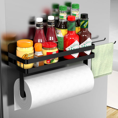 ZUNTO Magnetic Paper Towel Holder for Fridge, Black Kitchen Organizer with Towel