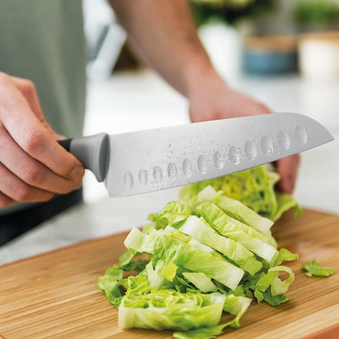 Berghoff LEO Non-stick Stainless Steel Wide Blade Santoku Knife 6.75" Grey PP Fitted Protective Sleeve Soft-touch PP Soft Grip Handle by Berghoff