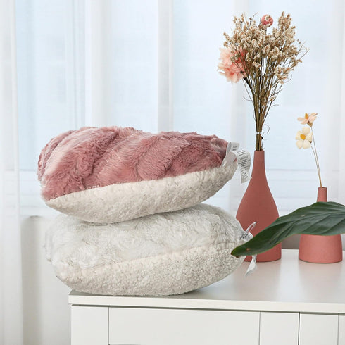 Tache Pink Heart Shaped Pillow - Faux Fur White Fleece, Super Soft Stuffed Light Blush Dusty Rose Pillow 16x14