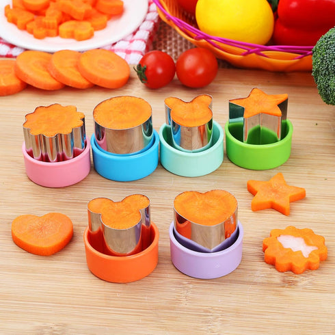24pcs Vegetable Cutter Shapes Set, Mini Cookie Cutters, Fruit Cookie Pastry Stamps Mold with 30pcs Food Picks and Forks