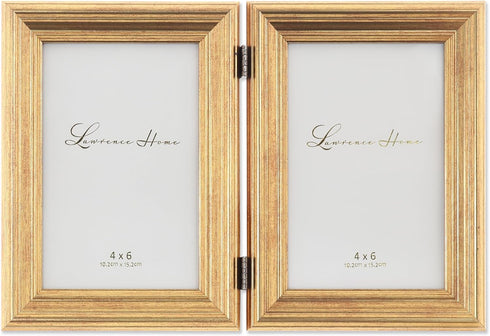 Lawrence Frames 4x6 Hinged Double Sutter Picture Frame, Burnished Gold