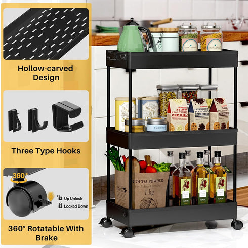3 SPACEKEEPER Rolling Storage Cart Tier Bathroom Cart Organizers with Wheels Laundry Room Organization Mobile Shelving