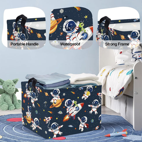 36L Space Rockets Laundry Hamper Cartoon Astronaut Large Storage Basket Planet Collapsible Parents Organizer Boys