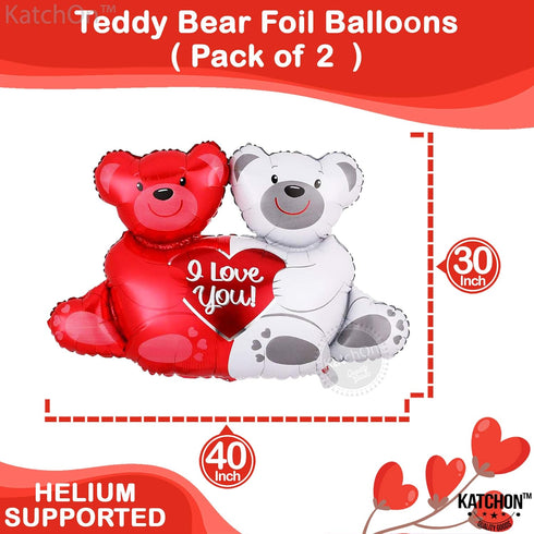 KatchOn Huge 'I Love You' Teddy Bear Balloons, 40x30 Inch Pack of 2, Red, Romantic-Themed for Valentine's Day