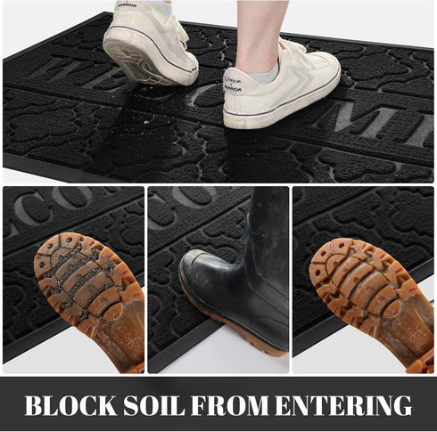 Yimobra Welcome Door Mat, Heavy Duty Non-Slip Front Door Mat for Home Entrance, 29.5 x 17 Inch, Black