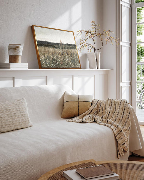 InSimSea Golden Framed Vintage Canvas Wall Art - 12x16in Wildflower Field Rustic Floral Landscape Print
