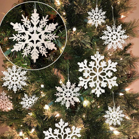 36pcs Snowflakes Christmas Tree Decorations - Plastic Glitter White Snow Flakes Ornaments for Indoor Winter Decor