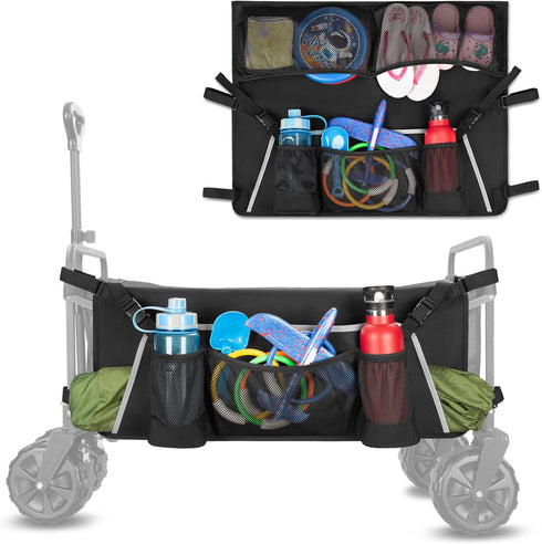 Collapsible Wagon Side Pocket with Reflective Strip, Folding Wagon Cart Storage Bag
