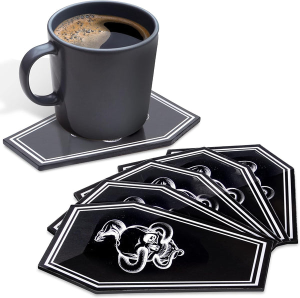 GOTHELIA 5 Piece Set Cobra Skull Head Coffin Shaped Coasters by - Coffee