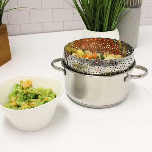 BergHOFF Steamer Basket 7" to 11" - Stainless Steel 18/8 Foldable & Expandable, Dishwasher Safe, Fits Most Pots and Pans