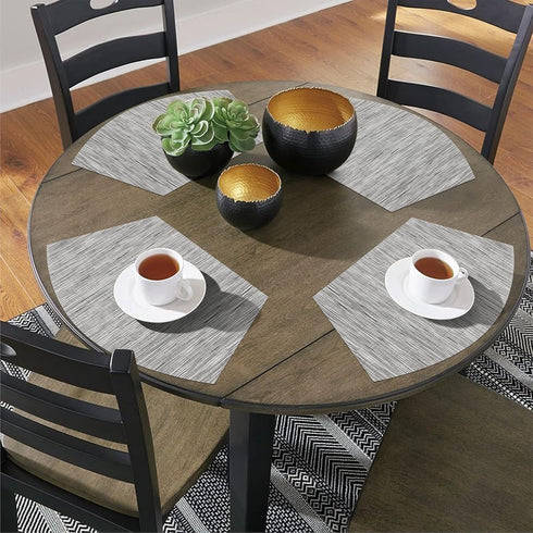 SHACOS Small Round Table Placemats Set of 4 - Wedge Placemats, Heat Resistant Woven Vinyl Table Mats (Silver Gray)