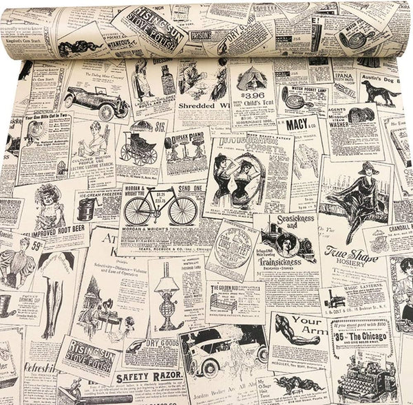 Self-Adhesive Vintage Newspaper Drawer Shelf Liner, 17.7x117 Inches, for Kitchen Bathroom Cabinets and Crafts