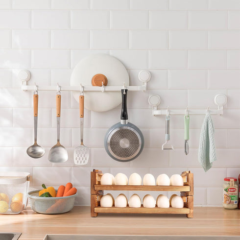 CVHOMEDECO. Wooden Egg Holder, Fresh Egg Collecting Rack for Countertop, Stackable with 24 Eggs, Home Kitchen