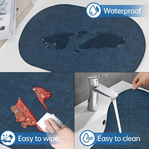 yuuzue Set 6 Faux Leather Placemats of with Matching Coasters, Dual Sided Oval Placemats, Waterproof Wipeable Heat