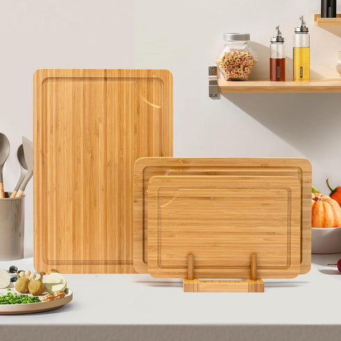 Set 3 Bamboo Cutting Board For Kitchen, Bamboo Cutting Board of with Juice Groove, Double-Sided Chopping Board Serving